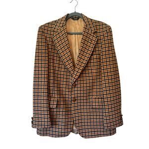 DAKS London Wool Check Men’s Blazer Brown Plaid Vintage Sport Coat 42R